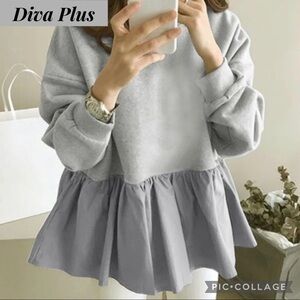 Diva Plus Heather Gray Sweatshirt w/Peplum